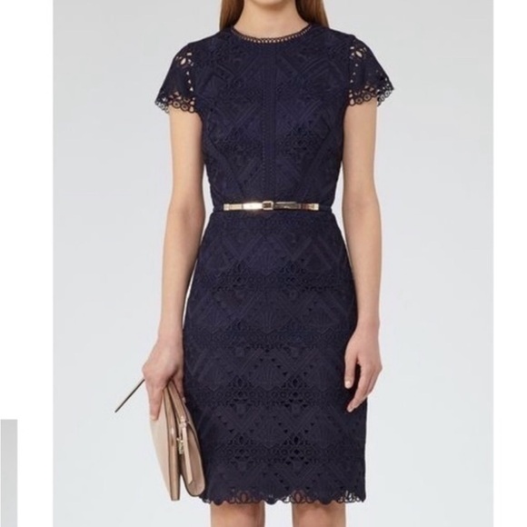 Reiss Dresses & Skirts - NWT Liza Mixed Lace Indigo Navy Blue Pencil Dress